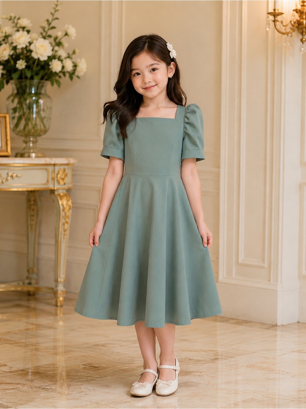 Charming Filipiniana XL Green 6 to 7 Year Old Girls Formal Dress